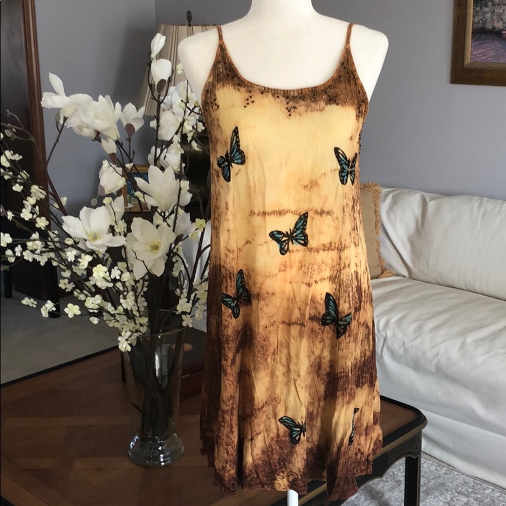 India boutique gold/brown wrinkly like sundress S